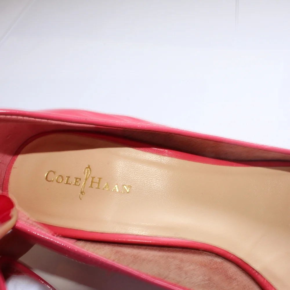 Cole Haan Pink Patent Leather Peep-Toe Wedges with Cork Heel - Picture 10 of 16